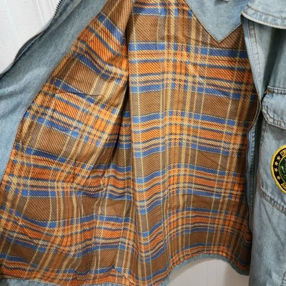 VTG Duke Haband USA Army Jungle Patch Flannel Lined Denim Full Zip Jacket Size M - Picture 15 of 16